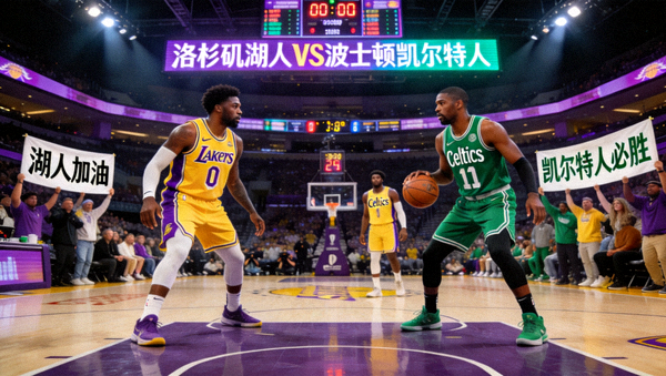 NBA常规赛洛杉矶湖人主场迎战波士顿凯尔特人的直播画面
